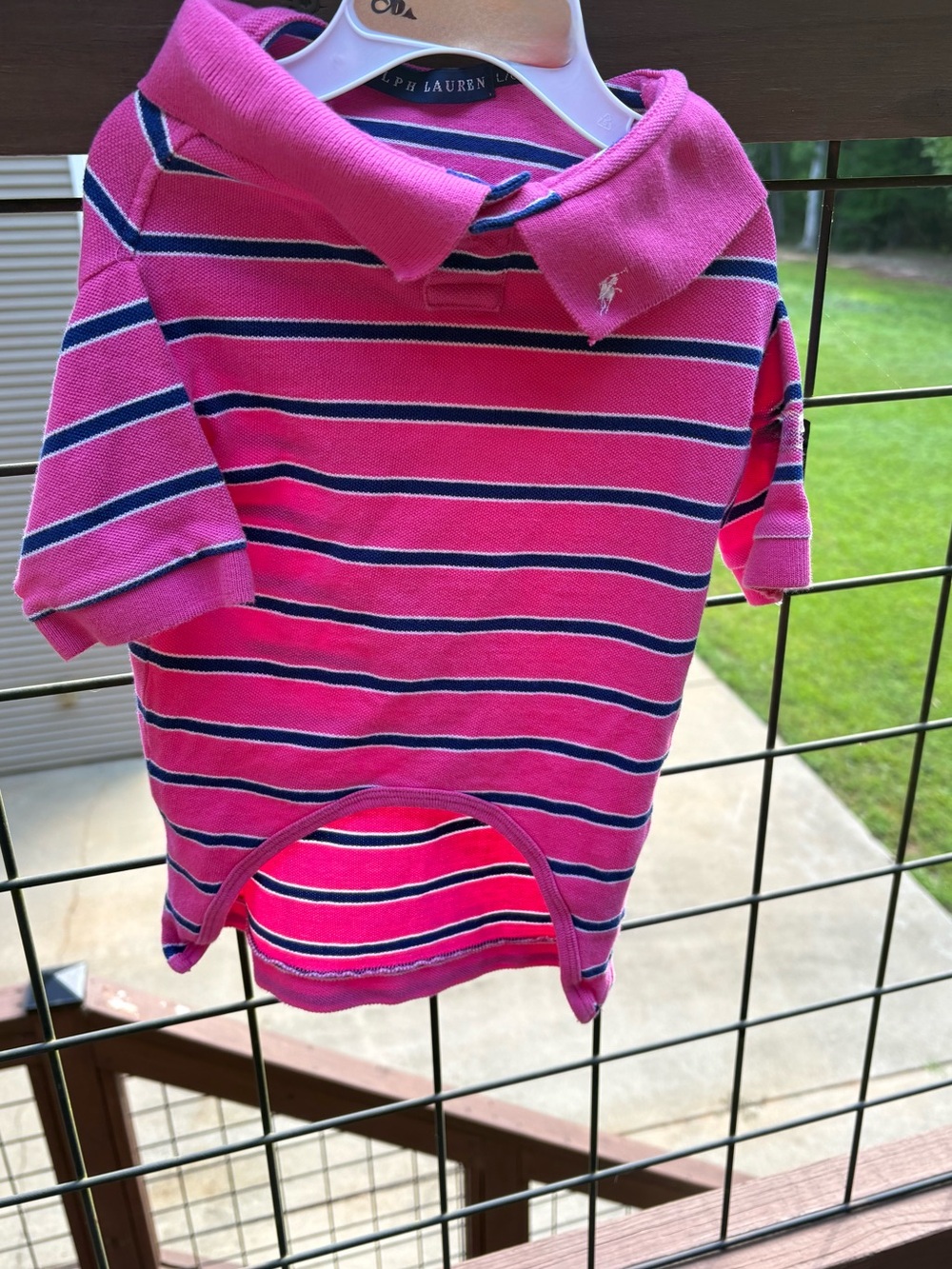 Ralph Lauren Pink Navy Striped Polo Dog Shirt - Picture 7 of 8